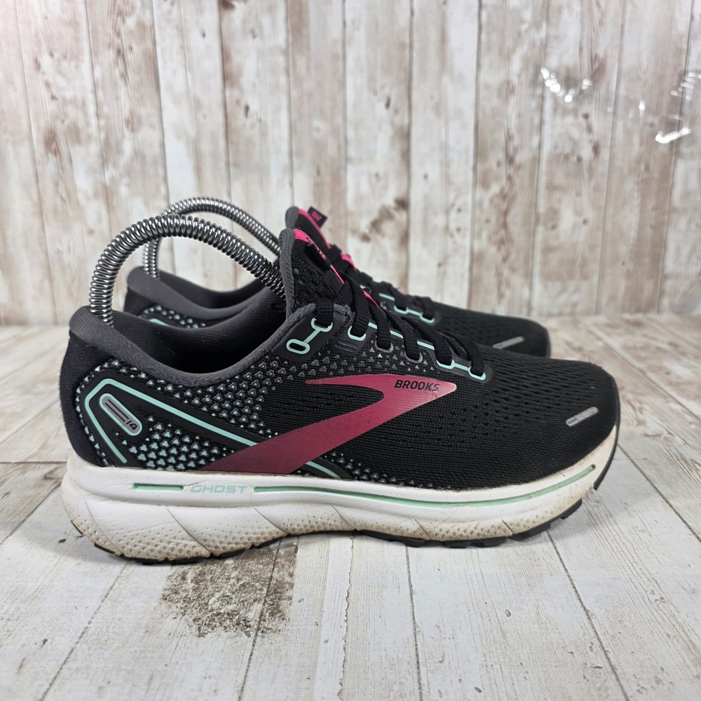 Brooks Ghost 14 Womens 6 Wide Black Pink Teal Running Shoes 1203561D013